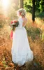 Romantische Chiffon-Hochzeitskleider, lange A-Linie, Spitzenmieder, Applikationen, Sweep-Zug, lange Ärmel, Boho-Hochzeitskleid, sexy, rückenfreie Brautkleider
