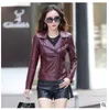 レッドレザージャケット女性新しいファッション秋の長袖スリムセクシーな短いコートブラックPUオートバイジャケットプラスサイズ3xl