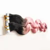 T1B/Pink Ombre Tape in Hair Extension 100G 40pc body wave Skin Weft Tape in Hair Extensions Human Remy Colored Hair Extensions