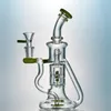 녹색 보라색 유리 봉 물 담뱃대 더블 Recycler 봉 프로펠러 회전 여과기 오일 조작 Dab Rig 14mm Heady Bowl XL167과 공동 물 파이프