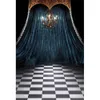 8x12ft Steel Blue Curtain Drape Wedding Photo Background Indoor Chandelier Candles White Black Tiled Floors Studio Backdrops Photography