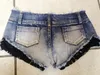 Mode européenne femme sexy taille basse denim jeans patchwork dentelle short chaud club de fête short de danse SML