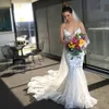 Robes de mariée sirène modestes avec bretelles en dentelle appliques balayage train pays robe de mariée sur mesure sexy plus taille robes de mariée