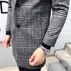 Wysokiej Jakości Moda Plaid 50% Wełna Mieszanki Płaszcz Mężczyźni Slim Fit Long Peafoat Mężczyzna Woela Zimowa Trench Plus Size L-4XL