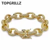 TOPGRILLZ Hip Hop Homens Pulseira de Cobre de Ouro / Prata Cor Banhado Micro Pavimentada CZ Pedra Torcida e Oval Elo Da Cadeia Pulseiras 7 "8"