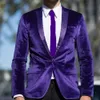 Wysokiej jakości jeden przycisk Fioletowy Velvet Wedding Groom Tuxedos Peak Lapel Groomsmen Mens Dinner Blazer Garnitury (Kurtka + Spodnie + Krawat) No: 1766