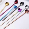 Stainless Steel Coffee Scoops With Long Handle Colorful Kitchen Coffee Stirring Spoon Ice Cream Dessert Tea tools