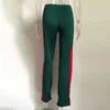 Beyprin 2017 Femmes Long Pant de style décontracté Side Red Striped Centing Lignet Pantalon Green Casual Loose High Taist Tableau8735364