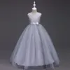 Robes de fille de fleur en tulle bleu marine véritable avec nœud une ligne longueur de plancher enfants filles Pageant 2019 robes de sainte première communion en dentelle vintage