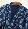 Homens Robe Kimono Yukata Pijamas Algodão Macio Japonês Roupão Roupão Nightwear Folhas Imprimir Nova Moda 904-872