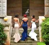 2018 goedkope korte bruidsmeisje jurken chique hoge lage satijnen zeemeermin van de schouder schoonmaak van eer jurk Dubai sexy bruiloft feestjurken