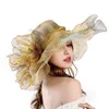 Fs 9 färger mode sommar organza sol hattar för kvinnor elegant leases kyrka vintage hatt bred stor rand med stor blomma d18103006