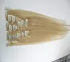 16" 18" 20" 22" 24" 26" Machine Made Remy Straight Clip In Human Hair Extensions 100G 100% Human Hair Clips In Blonde 7Pcs/Set