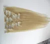 16 "18" 20 "22" 24 "26" Machine gemaakt Remy Rechte Clip in Human Hair Extensions 100G 100% Menselijk Haarklemmen in Blonde 7pcs / Set