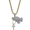 Herren-Halskette mit Retro-Kreuz-Anhänger mit betenden Händen, luxuriöser Iced-Out-Kubikzirkonia-Mikropflaster-Simulationsdiamanten-Anhänger mit Geschenkbox, 18 Karat Gold