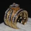 Promotion Women Men Jewelry 3-in-1 Wedding ring 14KT Yellow Gold Filled Princess cut Diamond Engagement Band Ring