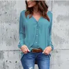 Kadın T-shirt V Yaka düğmesi Gömlek Casual Şifon Bluz Artı Boyutu Hırka Süveter Tasarımcı Katı Giyim Kazak Uzun Kollu Ceket YL660