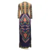 アフリカのプリントトーテム印刷セクシーな民族スタイルの深いVネックマキシドレス夏の女性ボヘミアン長袖服チュニックの分割ロングドレス