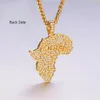 Iced Out Afrique Carte Collier Or/Argent Cubique Zircone Afrique Continent Pendentif Collier Bijoux Africains Hip Hop Style P3590