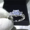 Romantic Vintage Female ring Three-stone Diamonique cz Diamond 925 Sterling Silver Engagement wedding Band ring for women285P
