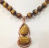 Äkta naturlig 10mm tiger Eye Stone Pärlor Gourd Pendant Halsband 18 "