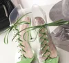 2018 Red Green Pvc Transparent Shoes Woman Peep Toe Bandage Lace Up High Heel Shoes Female Sexy Gladiator Sandals