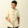 Neues Design, chinesischer Tang-Anzug für Herren, Oberteile, Stehkragen, Vintage-Stil, chinesische traditionelle Kleidung, ethnisches Kostüm für den Sommer