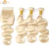 Bemiss Hair® 613 Blonde Human Hair Bundles with Closure 브라질 버진 헤어 스트레이트 바디 웨이브 헤어 Weavs with Frontal Closure for Women