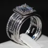 Luxury Men women Fashion ring Princess cut 3ct 5A zircon cz 925 Sterling silver Couple Engagement Wedding Band Ring set