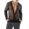 2018 Moda Slim Fit Camisa Masculina Z Długim Rękawem Męska Jesień Dorywczo Koszule Mesh Koszulki Z Długim Rękawem Koszula Deep V Top Bluzki Cardigan