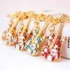 Key Rings Fashion Unique Guitar Crystal Rhinestone Keychains Purse Bag Buckle HandBag Pendant For Car Keyrings Women Chains K255