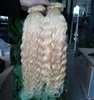 Blonde Human Hair Bundles Malezyjski Water Wave Wiązki Wiązki 2 sztuk / partia Non-Remy Hair Extension Podwójne Weft Platinum Blondynka Dziewiczy Włosy