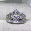 Bague de couronne de dame de mode faite à la main en argent sterling 925 5A Zircon CZ Bagues de fiançailles