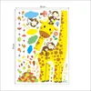 Tecknade mått väggklistermärken för barn Rum Giraff Monkey Höjddiagram Linjal Dekaler Nursery Home Decor Gratis frakt