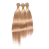 Virgin Peruvian Honey Blonde Human Hair Extensions Silky Straight #27 Strawberry Blonde Human Hair Weaves 3 Bundle Deals 3Pcs Lot