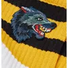 men designer socks wolf head embroidered 2 white + 2 balck with original box striped embroidery elastic unisex cotton sport socks 4pairs