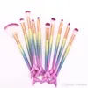 3Colors Mermaid Makeup Brushes 10pcs Beauty Make up Set Colorful Gradient 3D Line Eye Brush gift 50