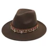 Vintage Unisex Kış Yün Panama Cap Fedora Şapka Geniş Brim Sombrero Godfather Cap Kilisesi Gangster Caz Hat Caps Blend