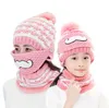 Noël halloween bébé maman chaud crochet bonnets écharpe masque 3 pièces/ensemble hiver coupe-vent chapeaux mignon tricoté laine casquette en gros