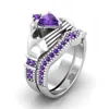 Eternal Clodagh Ring Sets 10kt White Gold Wypełniony 1CT Heart Purple Sapphire Obrączka ślubna dla kobiet Prezent Rozmiar 5-11