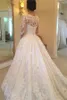 2018 Hot Sale Scoop Neck A-line Long Sleeve Lace Wedding Dresses Sweep Train Button See Through Back Bridal Wedding Gowns Free Ship