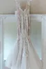 Modest sjöjungfru bröllopsklänningar från axeln Sexig Backless Illusion Lace Applique Country Bridal Gown Sweep Train Plus Storlek Bröllopsklänning