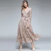 2021 Autumn women's dress European and American explosions V neck embroidered lace long sleeve slim skirt