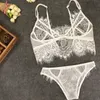 Sutiã sexy lingerie de renda sutiãs g-string pura malha sem acolchoado conjuntos bralette feminino branco guarnição cintas sutiã macio profundo v cruz volta bras1202o