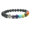 Sept Chakras arbre de vie breloques 8mm perles de pierre de lave noire bricolage aromathérapie diffuseur d'huile essentielle Bracelet bijoux de Yoga