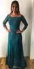2020 Turquoise мать невесты платья Шнурок Аппликации Плюс Размер Scoop Neck Длинные рукава Sweep Поезд Свадьба Гость вечера мантий невесты