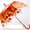 Newest Transparent PVC Mushroom Umbrellas Green Printed Leaves Rain Clear Leaf Bubble Umbrella Free Shipping 8pcs
