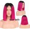 Nowy styl Ombre Pink Color Wig Krótkie Bob Peruki Brazylijskie Włosy Proste Pełne Koronki Przednie Syntetyczne Peruki dla kobiet