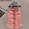 Genprior Höst Vinter Nya Kvinnor Stor Storlek Kvinna Hooded Vest Cotton Vest Cardigan Kort Persika Hud Tjock Casual Waistcoat Coat