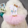 2020 baby meisje kleding 1ste verjaardag cake smash outfits baby kleding 3 stks sets romper + tutu rok + handgemaakte bloem cap pasgeboren babypakken